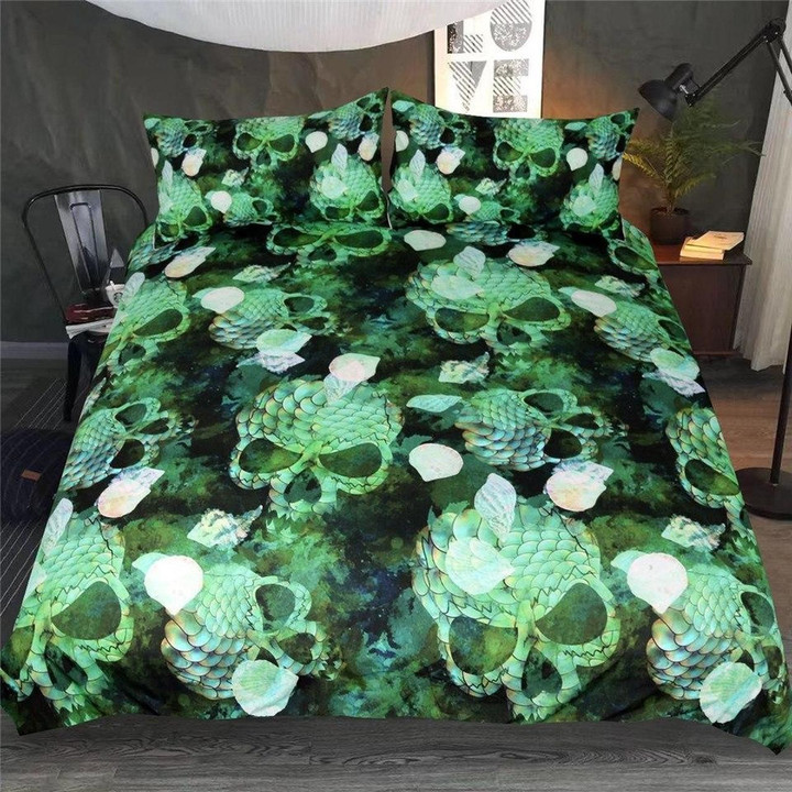 Green Scale Snake Skull Bedding Set (Duvet Cover & Pillow Cases)
