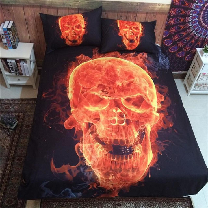 Snm - Flame Skull Bedding Set (Duvet Cover & Pillow Cases)