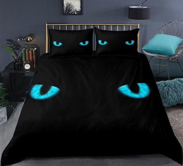 Blue Cat Eye Cotton Bed Sheets Spread Comforter Duvet Cover Bedding Sets
