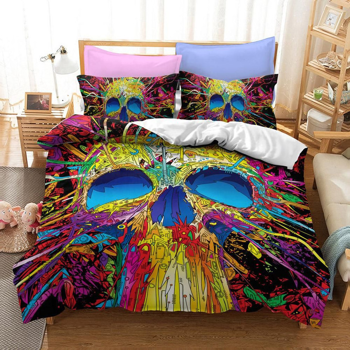 3D Psychedelic Skull Cotton Bed Sheets Spread Comforter Duvet Cover Bedding Sets