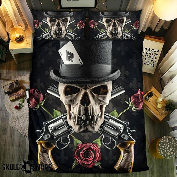 Snm - Skull Gun Rose Skull Collection Bedding Set (Duvet Cover & Pillow Cases)