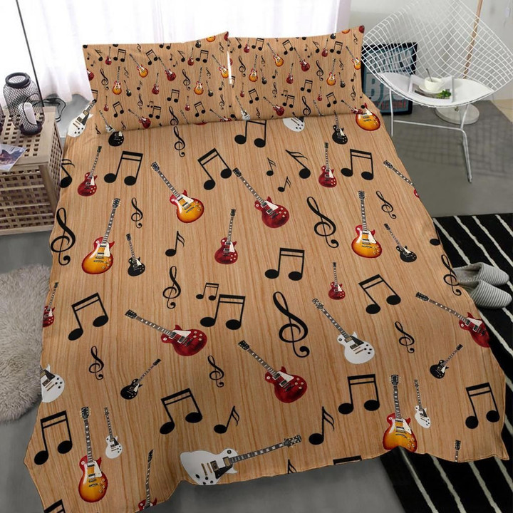 Guitar And Musical Notes Duvet Cover Bedding Set