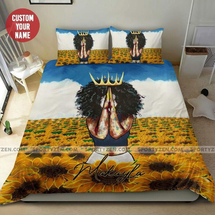 Black Queen Sunflower Sky Personalized Custom Name Duvet Cover Bedding Set