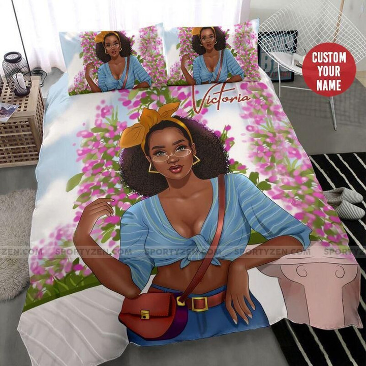 Beautiful Black Woman Personalized Custom Name Duvet Cover Bedding Set