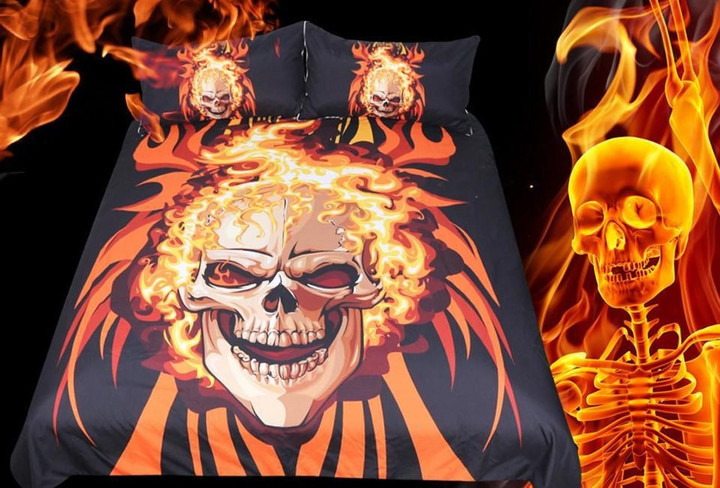 Fire Flame Angry Skull Bedding Set (Duvet Cover & Pillow Cases)