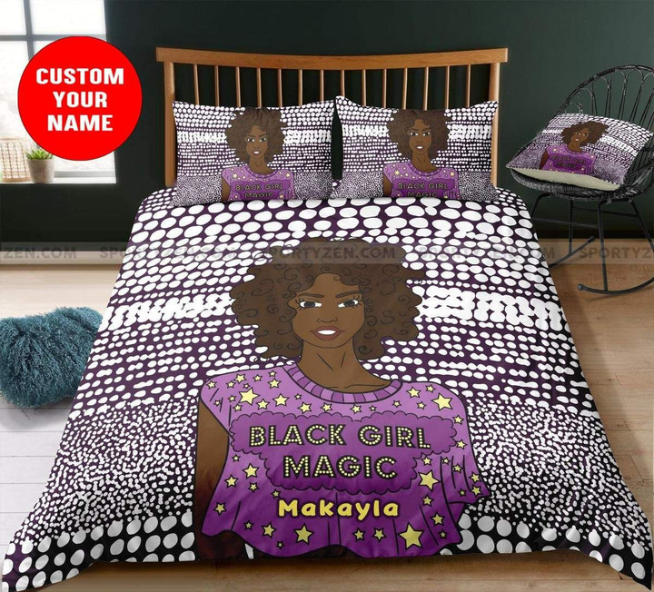 African Afro Black Girl Magic Cartoon Custom Name Duvet Cover Bedding Set