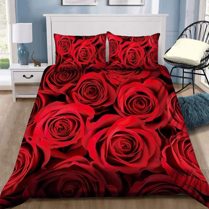 Romantic Red Rose Pattern Background Duvet Cover Bedding Set