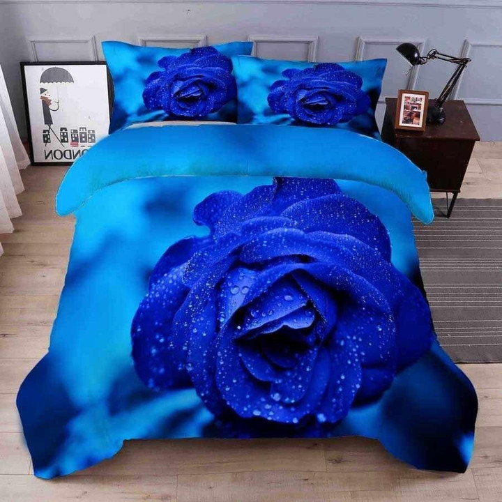Blue Rose Duvet Cover Bedding Set