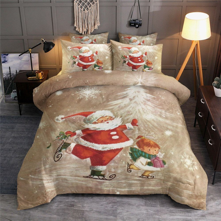 Christmas Tree Santa Kid Cotton Bed Sheets Spread Comforter Duvet Cover Bedding Sets