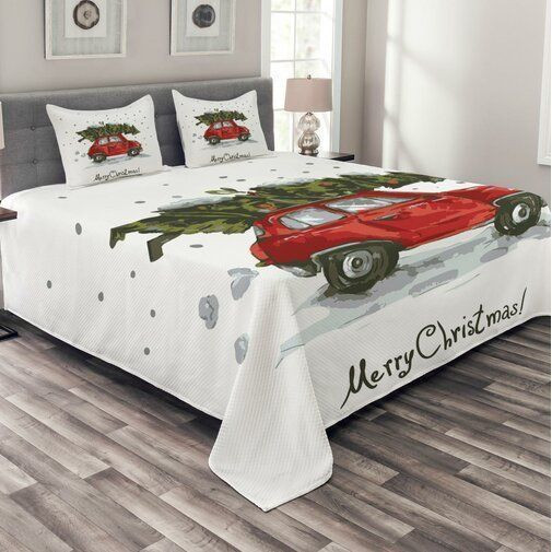 Christmas Tree Red Truck Merry X-Mas Gifts Cotton Bed Sheets Spread Comforter Duvet Cover Bedding Sets