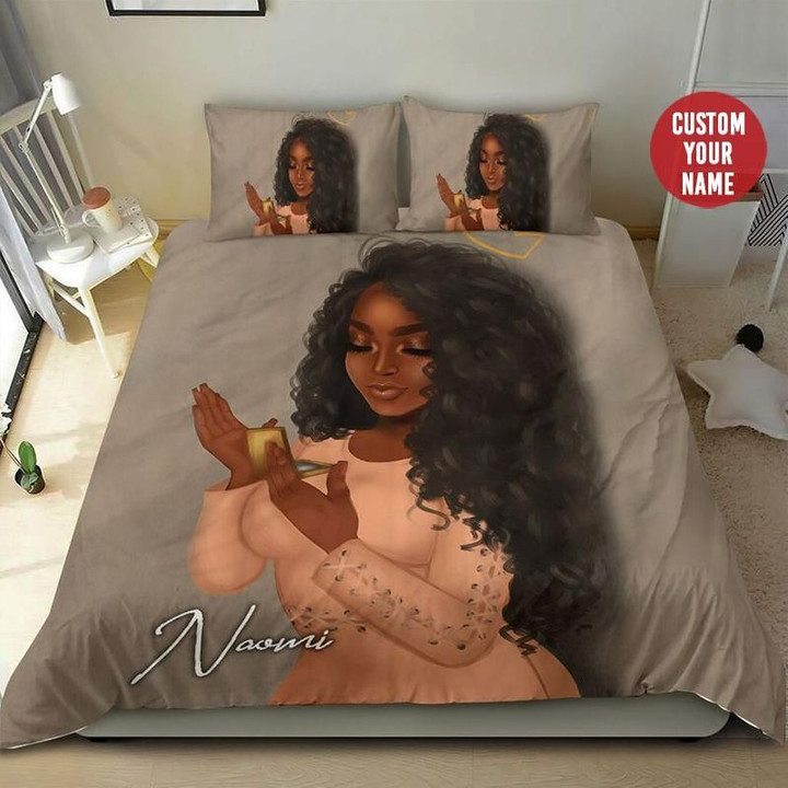 Classy Beauty Black Woman Personalized Custom Name Duvet Cover Bedding Set