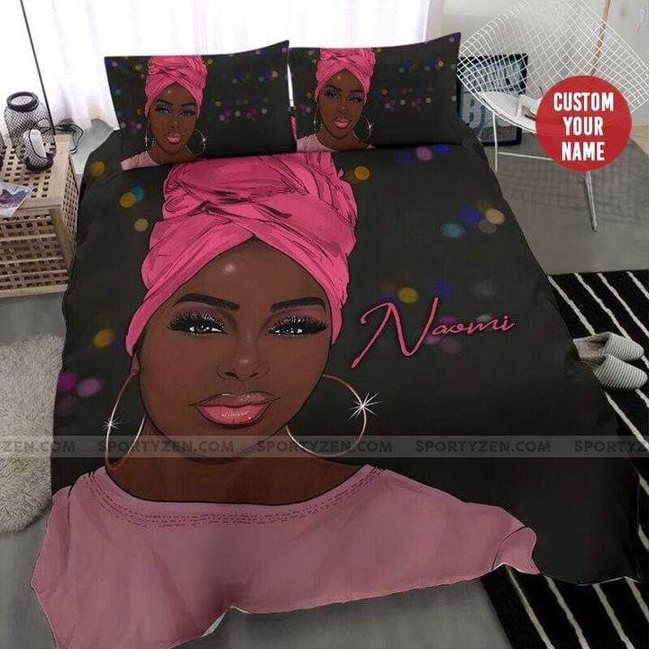 Black Woman Bandana Personalized Custom Name Duvet Cover Bedding Set