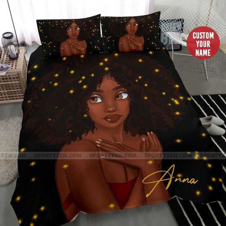 Black Woman Hairstyle African Custom Name Duvet Cover Bedding Set