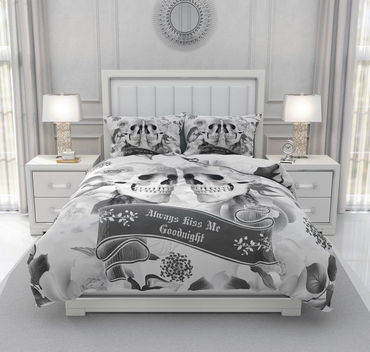 Skull Couple Cotton Bed Sheets Spread Comforter Duvet Cover Bedding Sets