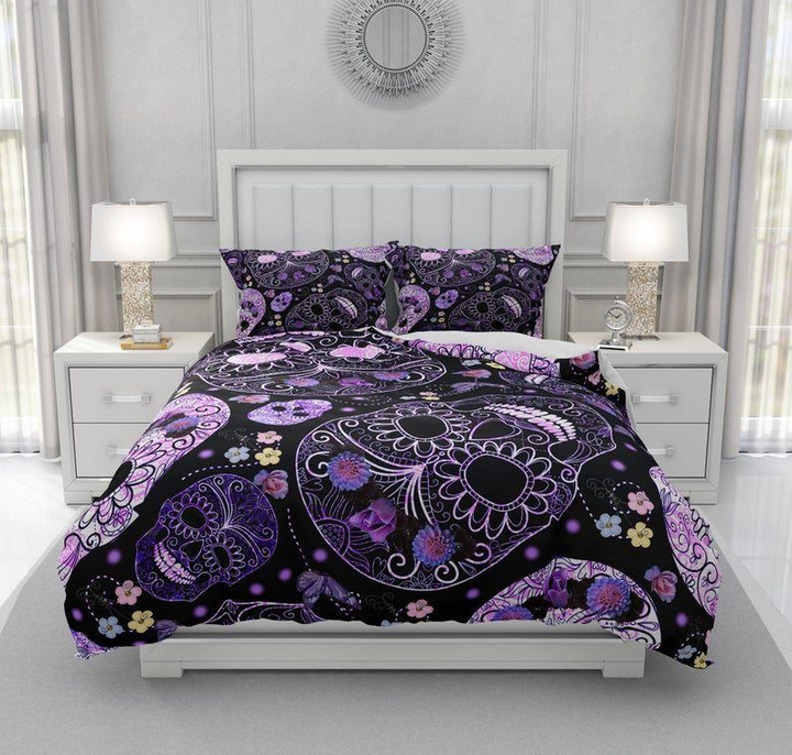 Skull Day Of The Dead Cotton Bed Sheets Spread Comforter Duvet Cover Bedding Sets