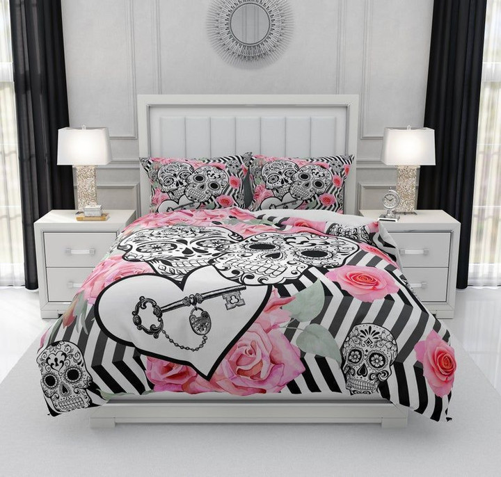 Sugar Skull Rose Cotton Bed Sheets Spread Comforter Duvet Cover Bedding Sets