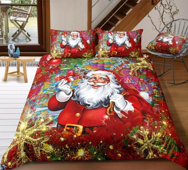 Santa Claus Is Coming To Town Cotton Bed Sheets Spread Comforter Duvet Cover Bedding Sets