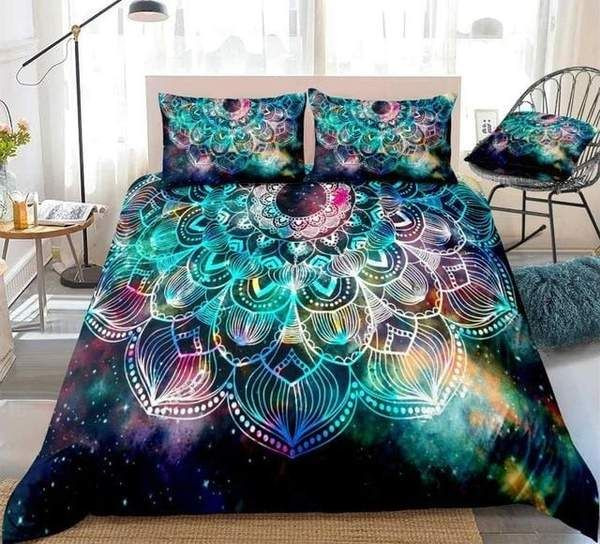 Floral Galaxy Mandala Cotton Bed Sheets Spread Comforter Duvet Cover Bedding Sets