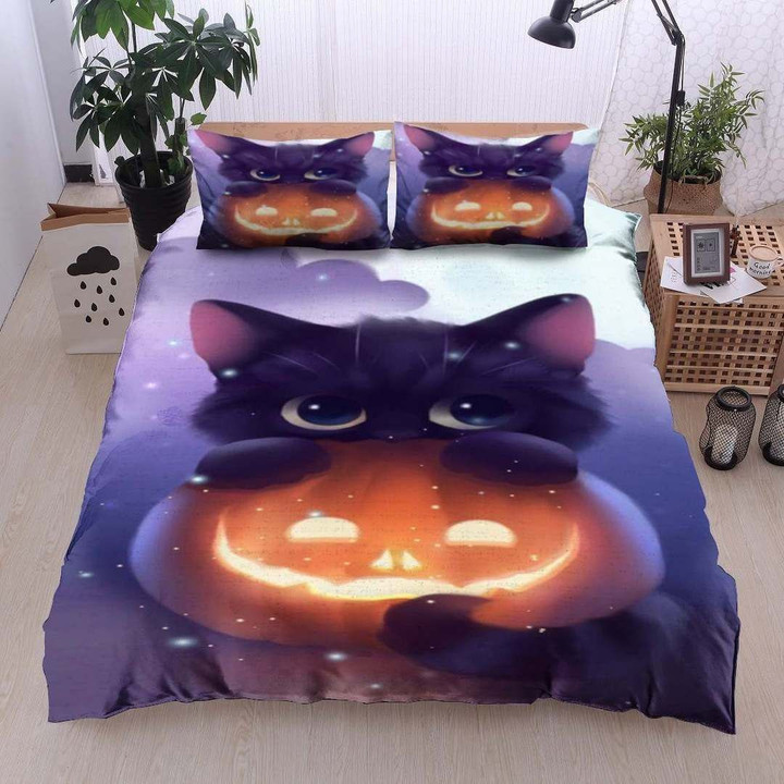 Cat Halloween Cotton Bed Sheets Spread Comforter Duvet Cover Bedding Sets