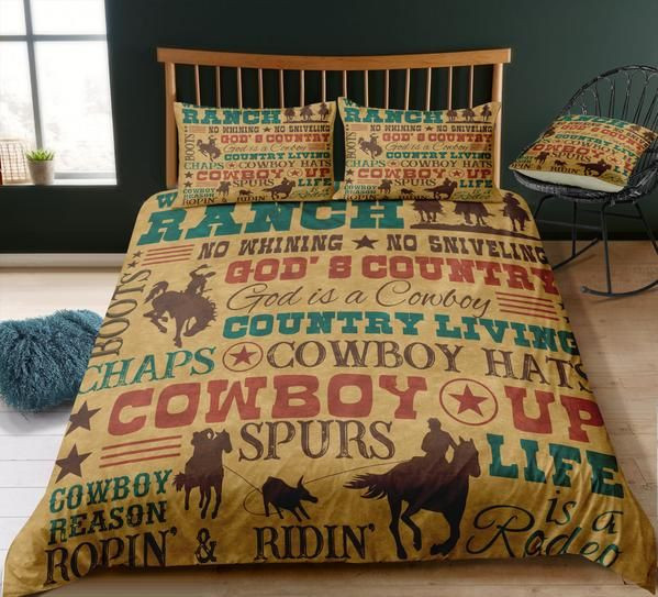Cowboy Western Words Cotton Bed Sheets Spread Comforter Duvet Cover Bedding Sets