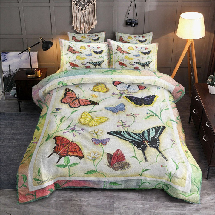 Butterflies Cotton Bed Sheets Spread Comforter Duvet Cover Bedding Sets