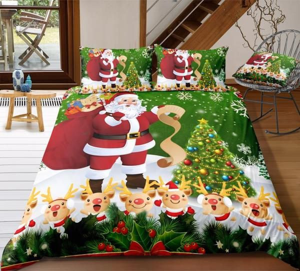 Santa Claus And Merry Xmas Cotton Bed Sheets Spread Comforter Duvet Cover Bedding Sets