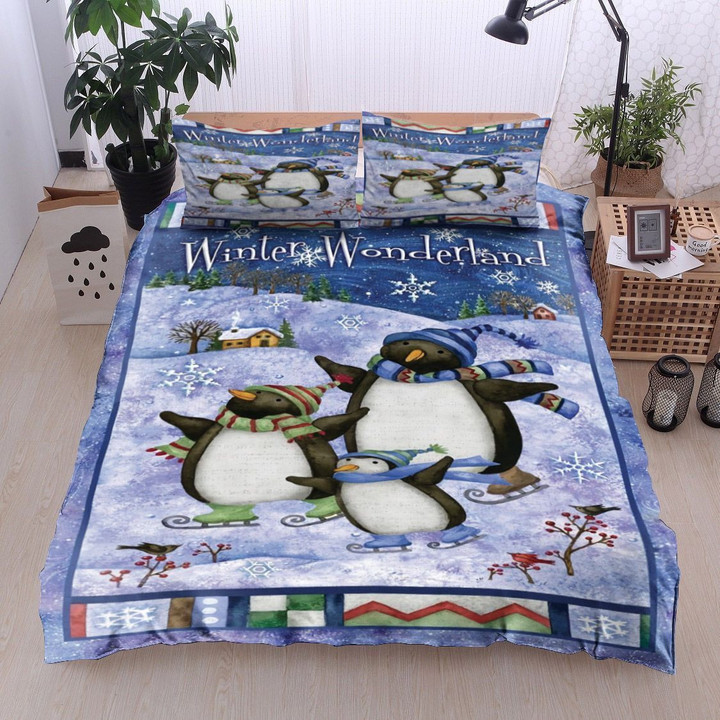 Penguin Winter Wonderland Cotton Bed Sheets Spread Comforter Duvet Cover Bedding Sets