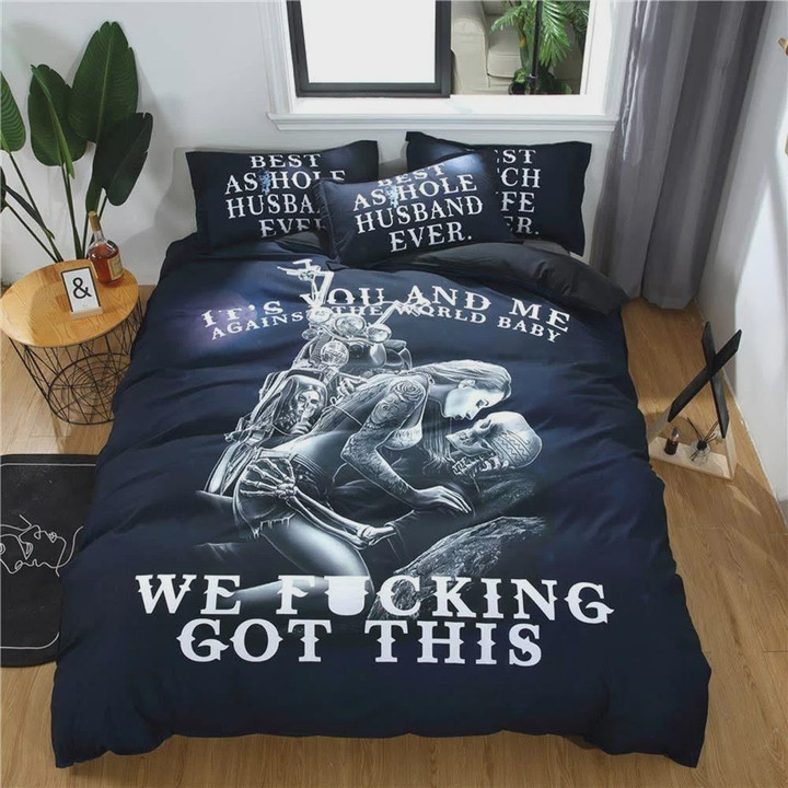 Skull Couple Husband And Wife Cotton Bed Sheets Spread Comforter Duvet Cover Bedding Sets