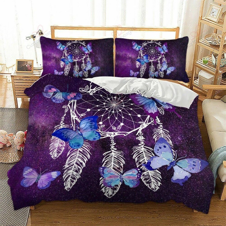 Mandala Purple Butterfly Dreamcatcher Cotton Bed Sheets Spread Comforter Duvet Cover Bedding Sets