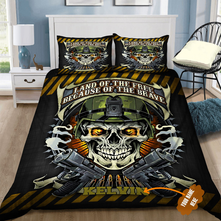 Personalized Skull Veteran Land Of The Free Cotton Bed Sheets Spread Comforter Duvet Cover Bedding Sets