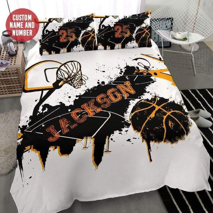 Personalized Basketball Hoop And Ball Cotton Bed Sheets Spread Comforter Duvet Cover Bedding Sets Perfect Gifts For Basketball Lover