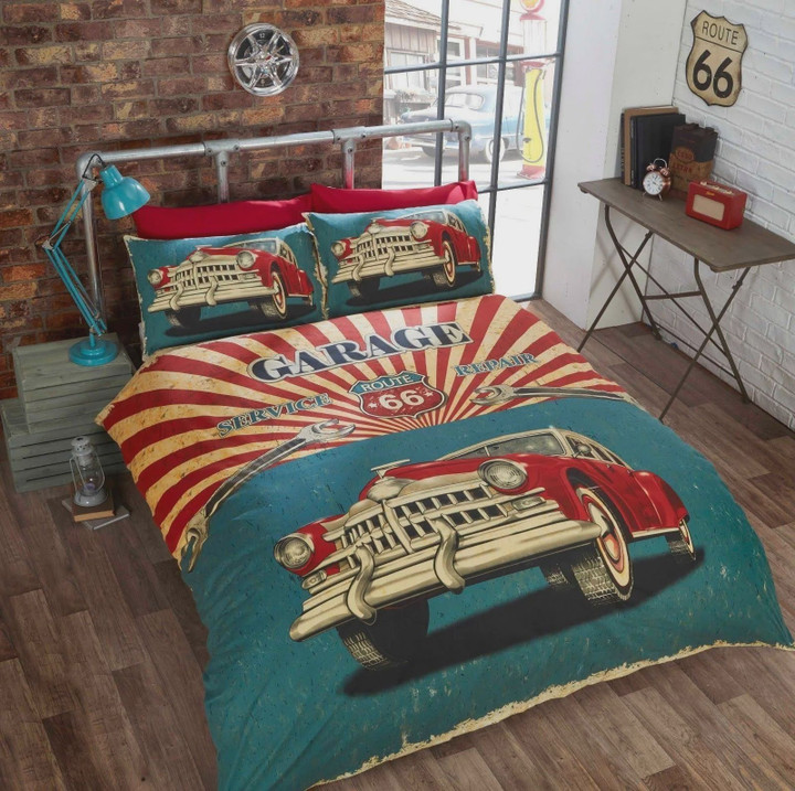 Retro Vintage Garage Car Cotton Bed Sheets Spread Comforter Duvet Cover Bedding Sets