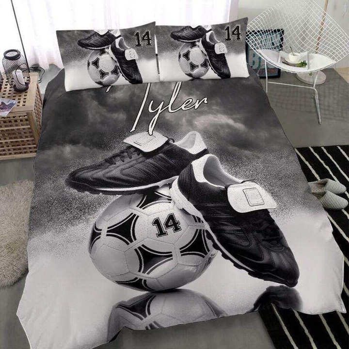 Personalized Soccer Shoe And Ball Cotton Bed Sheets Spread Comforter Duvet Cover Bedding Sets Perfect Gifts For Soccer Lover