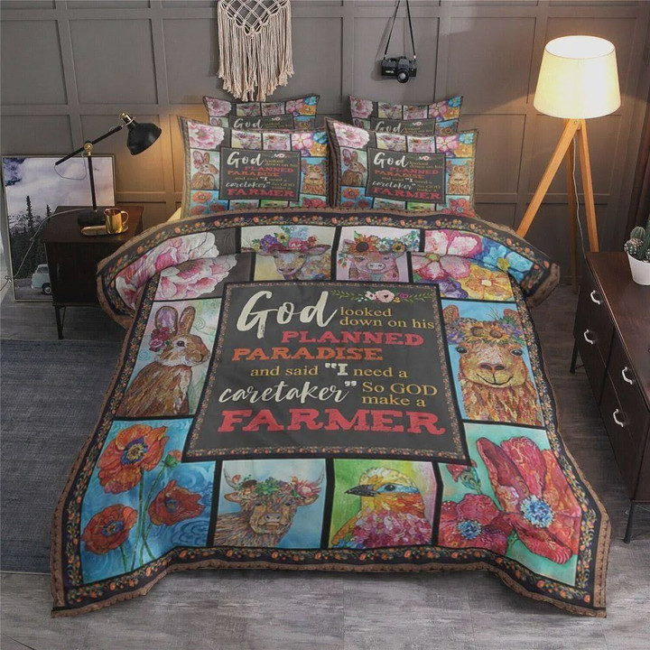 God Looked Down On His Planned Paradise And Said I Need A Caretaker So God Made A Farmer Cotton Bed Sheets Spread Comforter Duvet Cover Bedding Sets