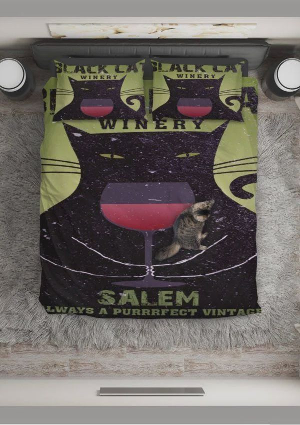 Black Cat Winery Cotton Bed Sheets Spread Comforter Duvet Cover Bedding Sets