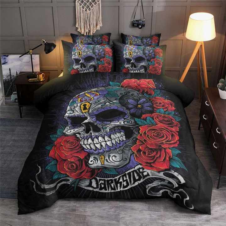 Skull Darkside Cotton Bed Sheets Spread Comforter Duvet Cover Bedding Sets
