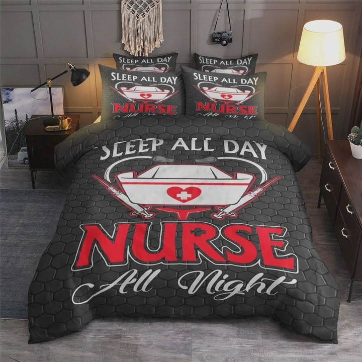 Sleep All Day Nurse All Night Cotton Bed Sheets Spread Comforter Duvet Cover Bedding Sets