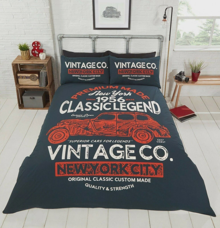 Vintage Car Premium Made Cotton Bed Sheets Spread Comforter Duvet Cover Bedding Sets