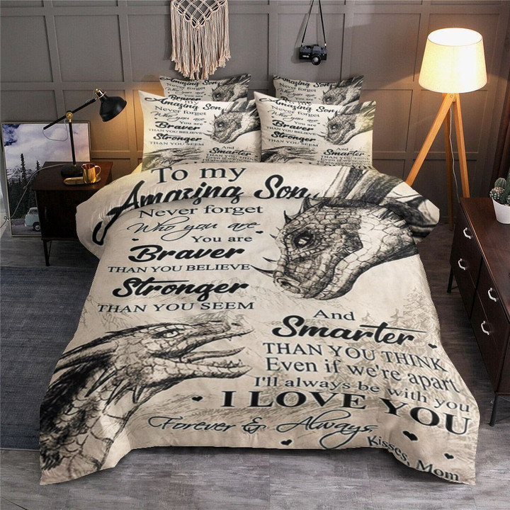 Personalized To My Son Dragon From Mom I Love You Forever & Always Cotton Bed Sheets Spread Comforter Duvet Cover Bedding Sets