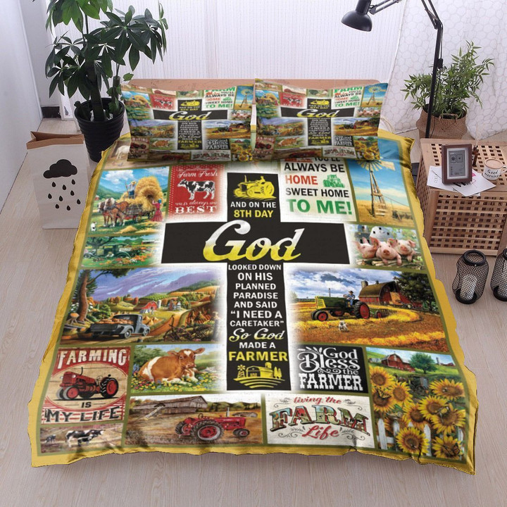 God Looked Down On His Planned Paradise And Said I Need A Caretaker So God Made A Farmer Cotton Bed Sheets Spread Comforter Duvet Cover Bedding Sets