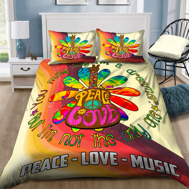 Hippie Peace Love Music Cotton Bed Sheets Spread Comforter Duvet Cover Bedding Sets