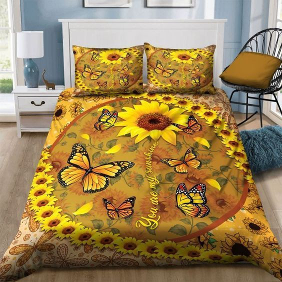 Butterfly Sunflower You Are My Sunshine Cotton Bed Sheets Spread Comforter Duvet Cover Bedding Sets