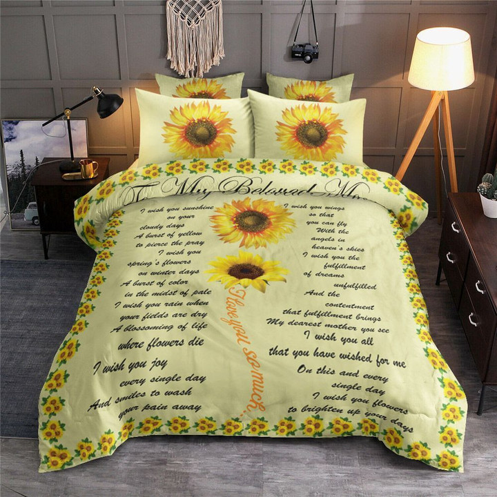 Personalized To My Beloved Mom Sunflower I Wish You Sunshine Cotton Bed Sheets Spread Comforter Duvet Cover Bedding Sets