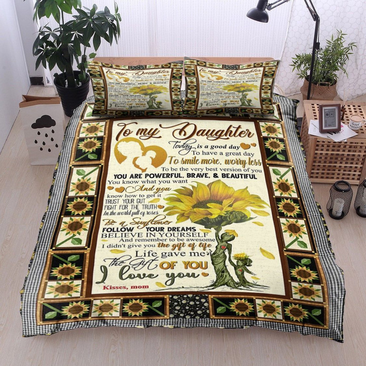 Personalized Sunflower To My Daughter From Mom You Are Powerful Brave And Beautiful Cotton Bed Sheets Spread Comforter Duvet Cover Bedding Sets