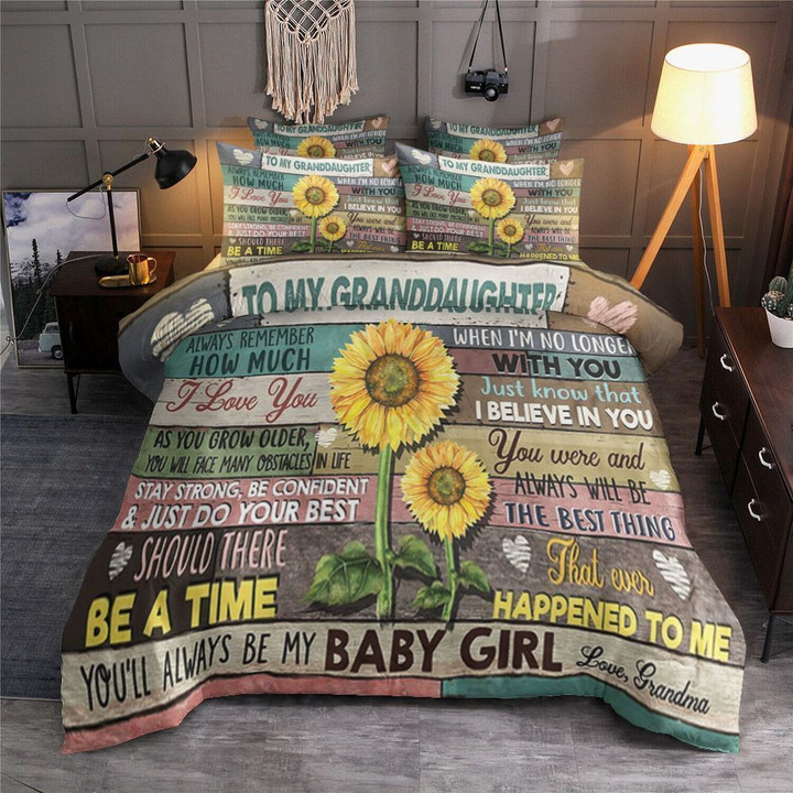 Personalized To My Granddaughter Sunflower From Grandma Always Remember How Much I Love You Cotton Bed Sheets Spread Comforter Duvet Cover Bedding Sets