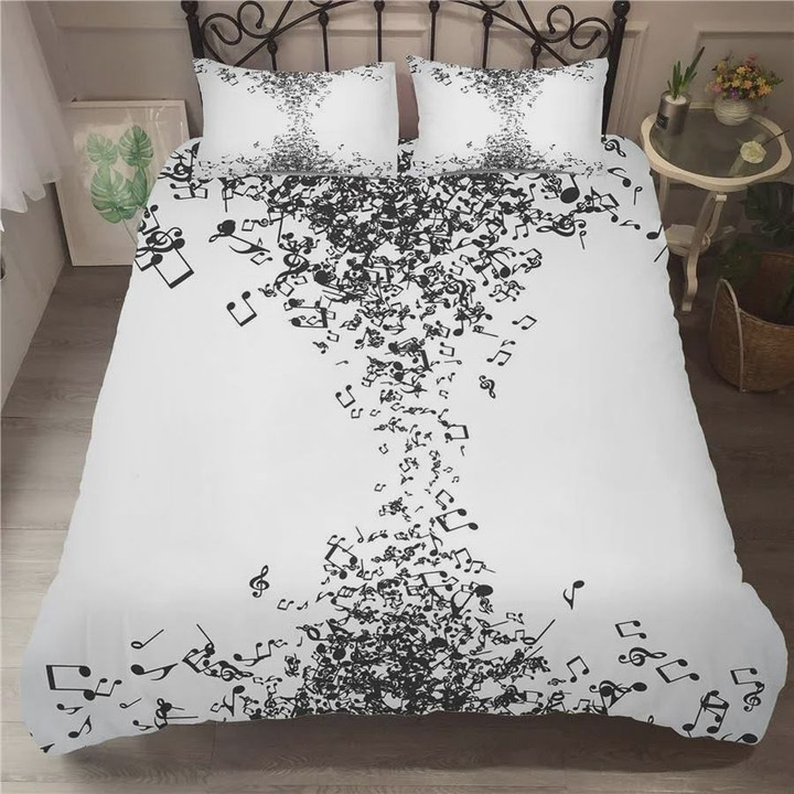 Music Notes White Pattern Cotton Bed Sheets Spread Comforter Duvet Cover Bedding Sets
