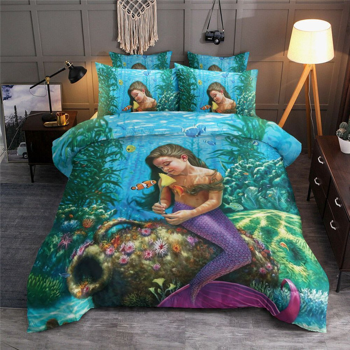 Little Mermaid Purple Tail In The Ocean Cotton Bed Sheets Spread Comforter Duvet Cover Bedding Sets Perfect Gifts For Mermaid Lover Gifts For Birthday Christmas Thanksgiving
