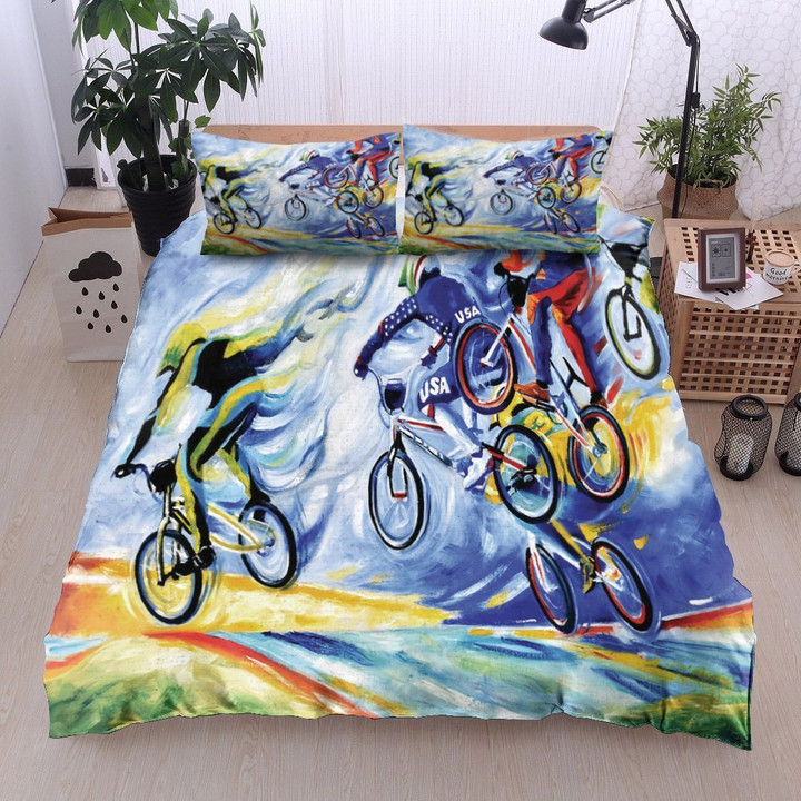 3D Colorful Cycling Painting Art Cotton Bed Sheets Spread Comforter Duvet Cover Bedding Sets