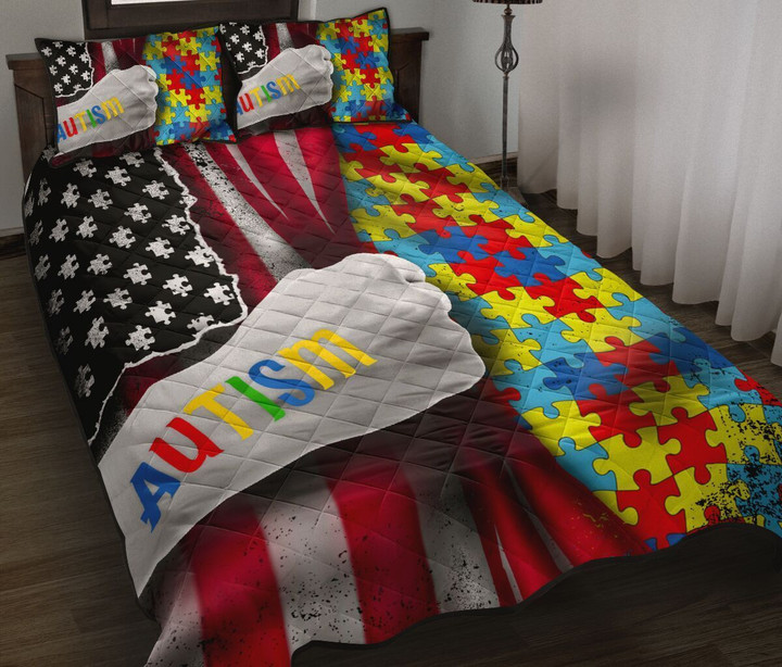 3D Autism Usa Flag Cotton Bed Sheets Spread Comforter Duvet Cover Bedding Sets