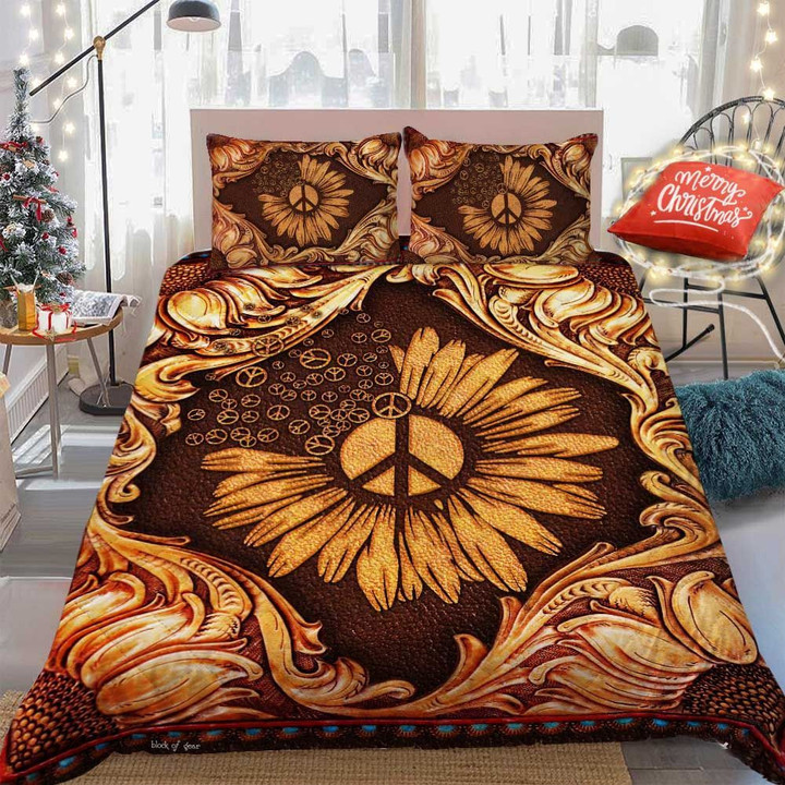Hippie Symbol Sunflower Cotton Bed Sheets Spread Comforter Duvet Cover Bedding Sets Perfect Gifts For Hippie And Sunflower Lover Gifts For Birthday Christmas Thanksgiving
